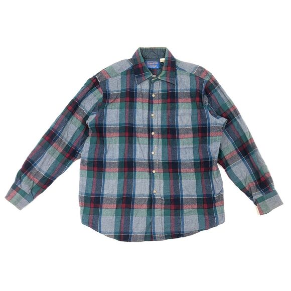Pendleton 100% Wool Flannel Button Up Shirt Youth Large L Green Red B30 - Picture 1 of 5